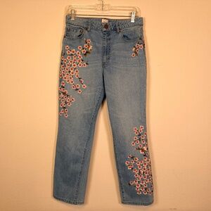 ALICE + OLIVIA AOLA - Embroidered Pink Floral Cherry Blossom Straight Leg Jeans